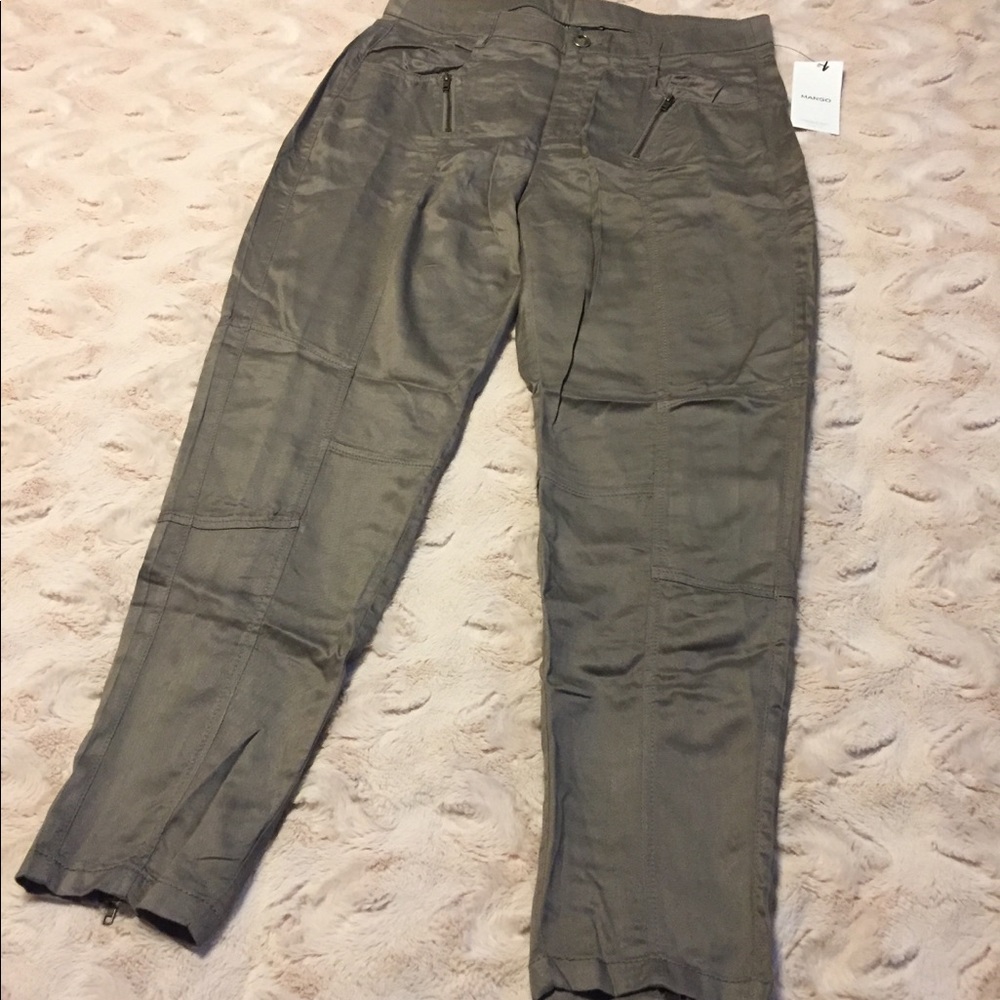 Mango Soft Khaki Ankle Trousers w/Zipper details